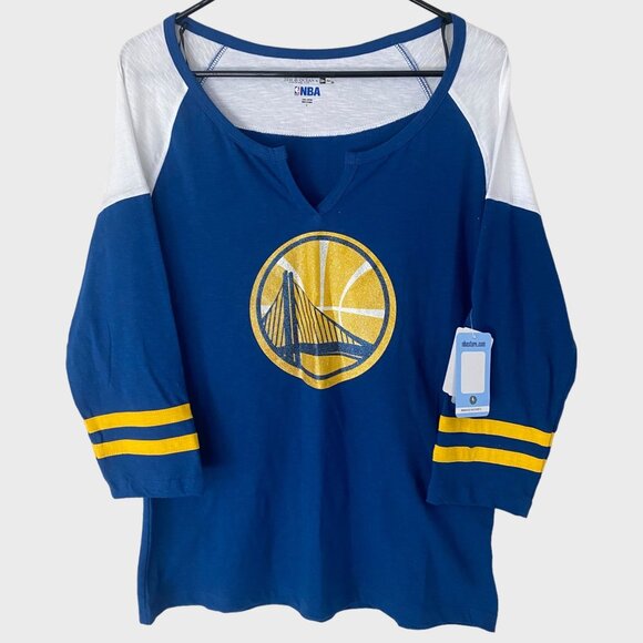 NBA Tops - NBA Golden State Warriors Slub Slit Neck Shirt Blue Womens Large 3/4 Sleeves New